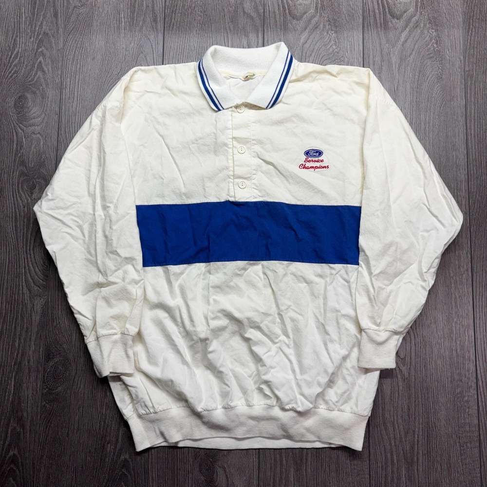 Vintage Ford Service Champions Collared Rugby Shirt Medium 1980s White